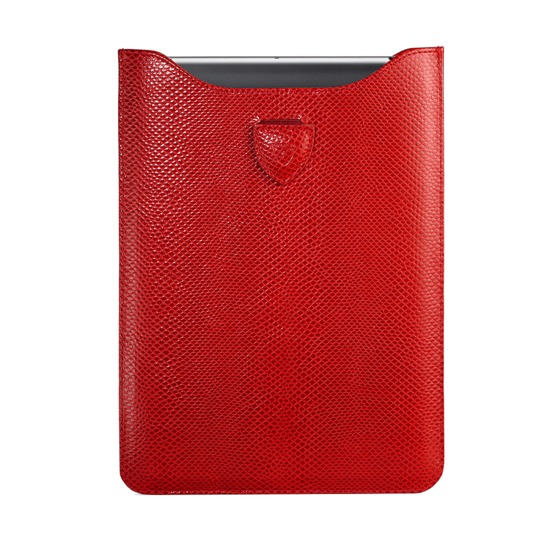 Leather iPad Air Sleeve in Berry Lizard & Cream Suede from Aspinal of London