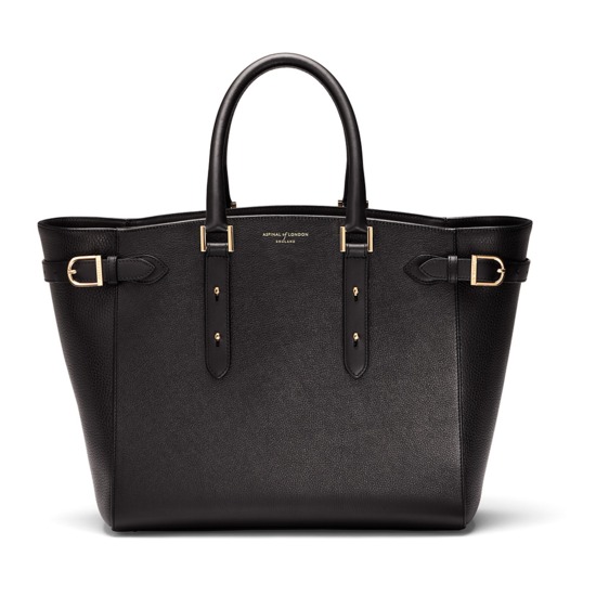 Marylebone Tote in Black Pebble & Smooth Black from Aspinal of London