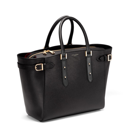 Marylebone Tote in Black Pebble & Smooth Black from Aspinal of London