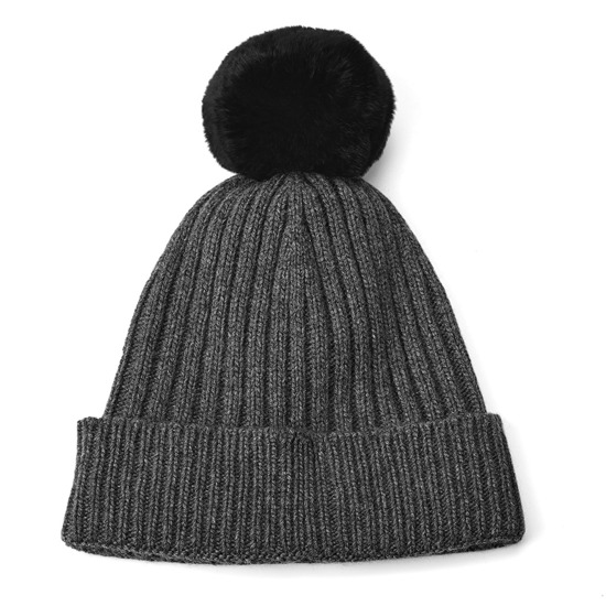 Knitted Cashmere Pom Pom Hat in Charcoal Grey from Aspinal of London