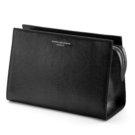 Medium Cosmetic Case in Jet Black Lizard from Aspinal of London