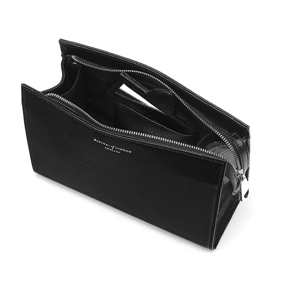 Medium Cosmetic Case in Jet Black Lizard from Aspinal of London