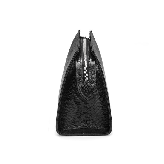 Medium Cosmetic Case in Jet Black Lizard from Aspinal of London