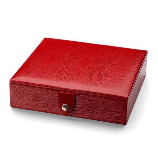 100 Chip Leather Poker Set in Berry Lizard from Aspinal of London