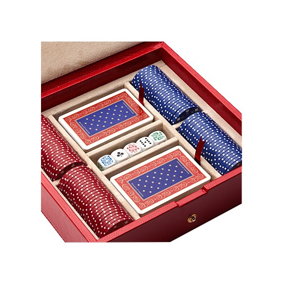 100 Chip Leather Poker Set in Berry Lizard from Aspinal of London