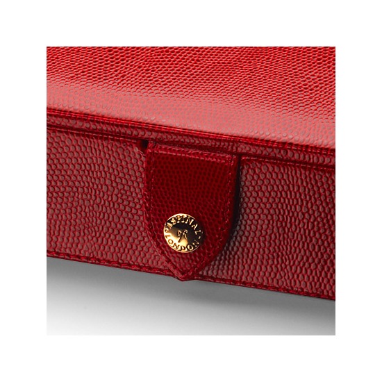 100 Chip Leather Poker Set in Berry Lizard from Aspinal of London