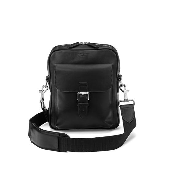 Small Harrison Messenger Bag in Smooth Black from Aspinal of London