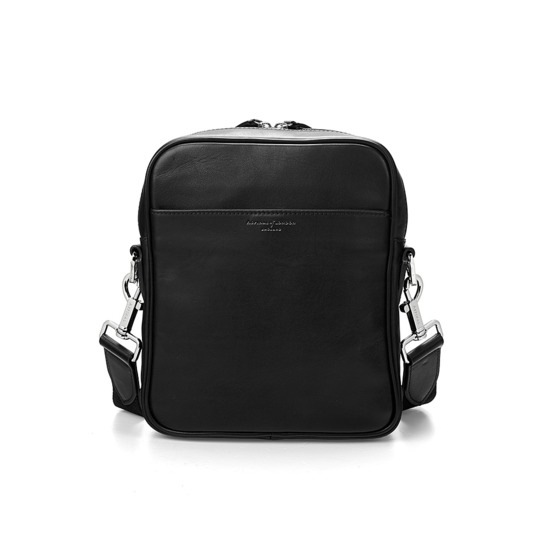 Small Harrison Messenger Bag in Smooth Black from Aspinal of London