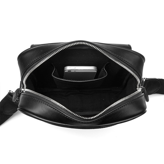 Small Harrison Messenger Bag in Smooth Black from Aspinal of London