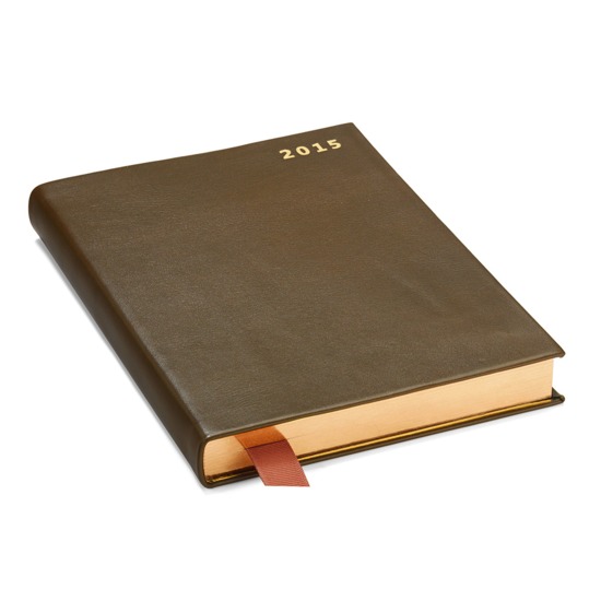 A5 Day per Page Leather Diary in Smooth Moss Green from Aspinal of London