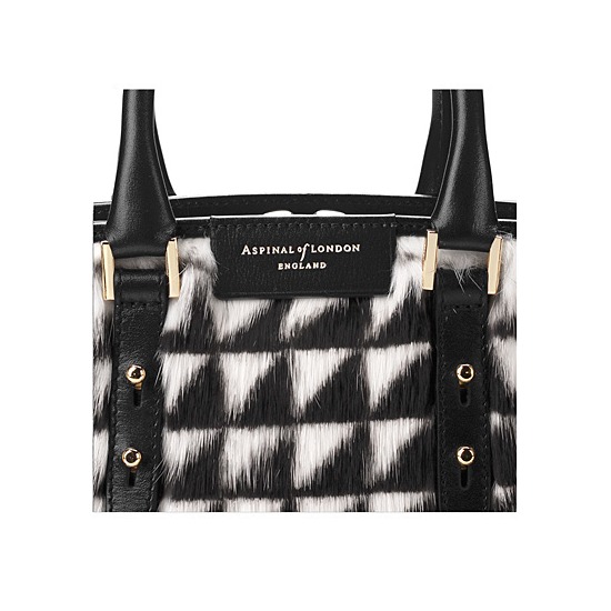 Mini Marylebone Tote in Geometric Fur & Smooth Black from Aspinal of London