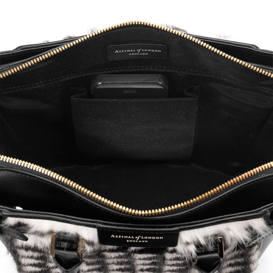 Mini Marylebone Tote in Geometric Fur & Smooth Black from Aspinal of London