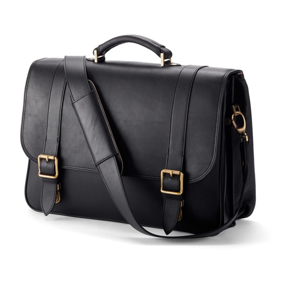 Harrison Briefcase in Black Hide & Stone Suede from Aspinal of London