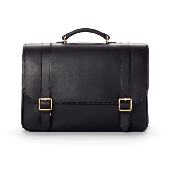 Harrison Briefcase in Black Hide & Stone Suede from Aspinal of London
