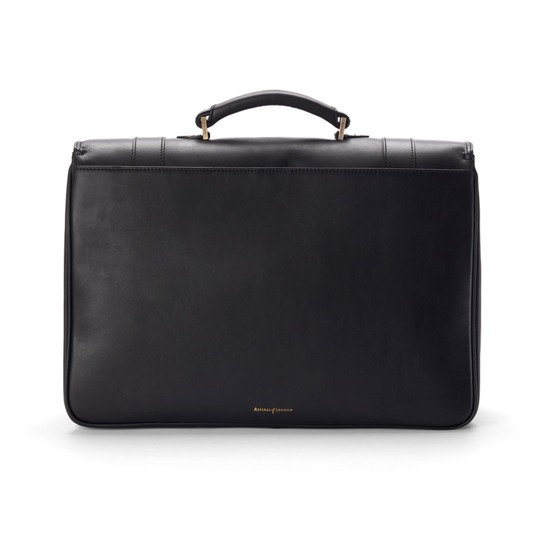 Harrison Briefcase in Black Hide & Stone Suede from Aspinal of London