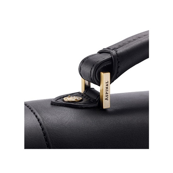 Harrison Briefcase in Black Hide & Stone Suede from Aspinal of London