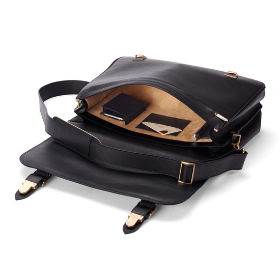 Harrison Briefcase in Black Hide & Stone Suede from Aspinal of London