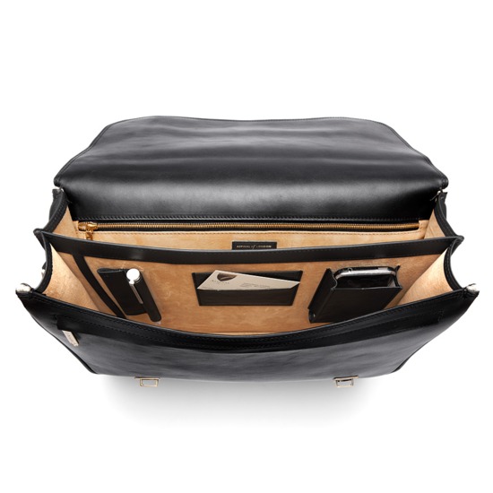 Harrison Briefcase in Black Hide & Stone Suede from Aspinal of London
