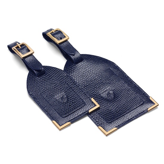 Set of 2 Luggage Tags in Navy Lizard from Aspinal of London
