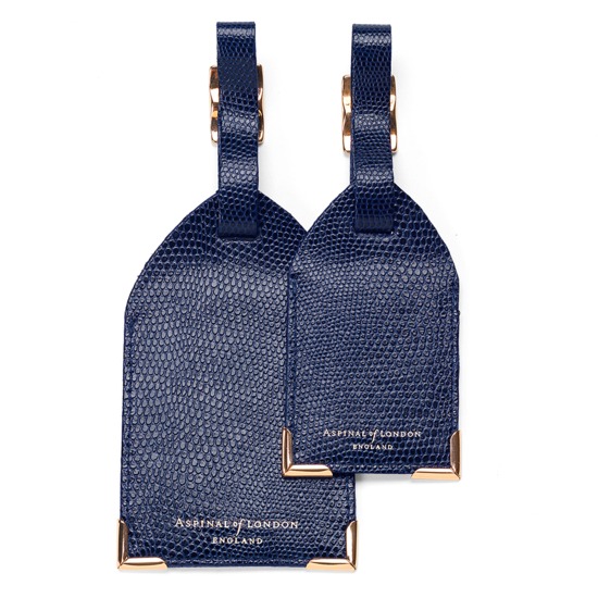 Set of 2 Luggage Tags in Navy Lizard from Aspinal of London