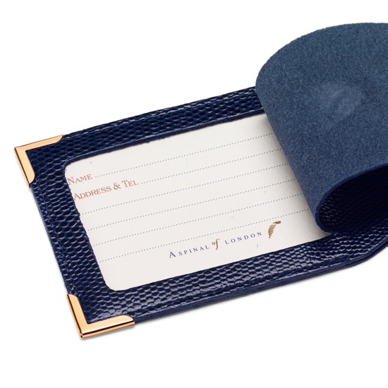 Set of 2 Luggage Tags in Navy Lizard from Aspinal of London