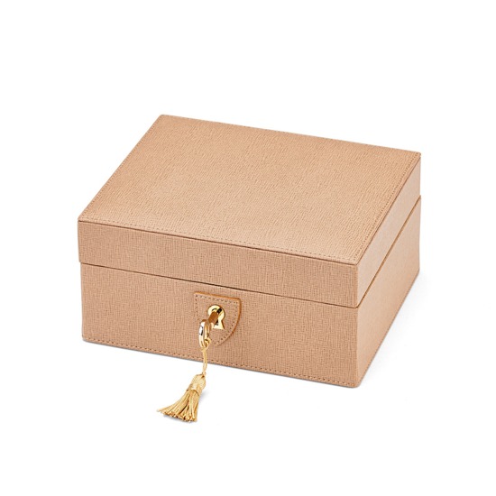 Bijou Jewellery Box in Deer Saffiano & Cream Suede from Aspinal of London