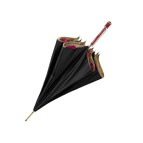Ladies Umbrella in Black with Fuchsia Flower from Aspinal of London