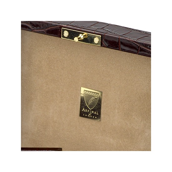Bijou Jewellery Box in Deep Shine Amazon Brown Croc & Stone Suede from Aspinal of London