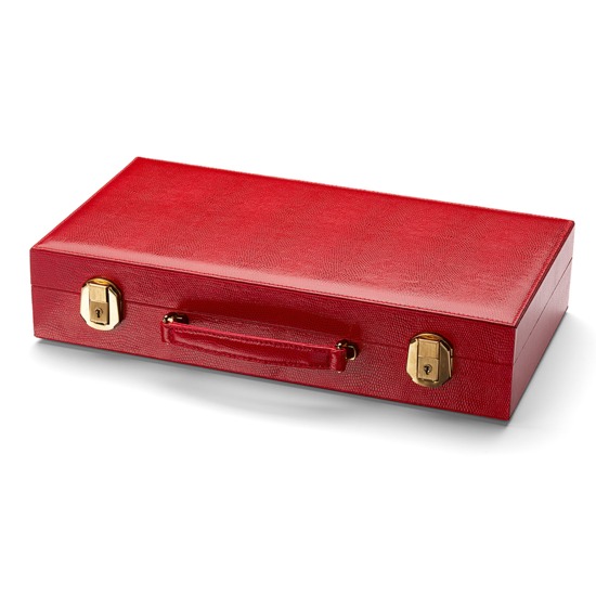 300 Chip Leather Poker Set in Berry Lizard from Aspinal of London
