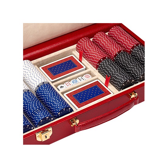 300 Chip Leather Poker Set in Berry Lizard from Aspinal of London