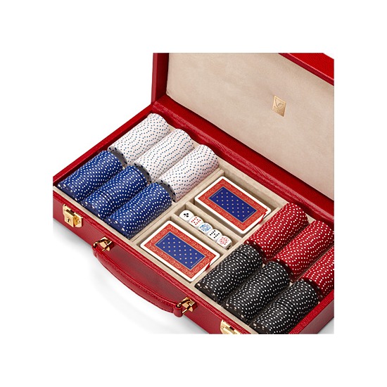 300 Chip Leather Poker Set in Berry Lizard from Aspinal of London