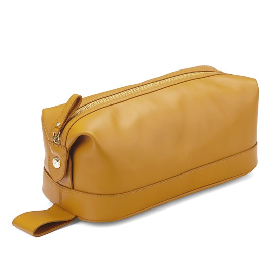 Men's Leather Wash Bag in Smooth Mustard from Aspinal of London
