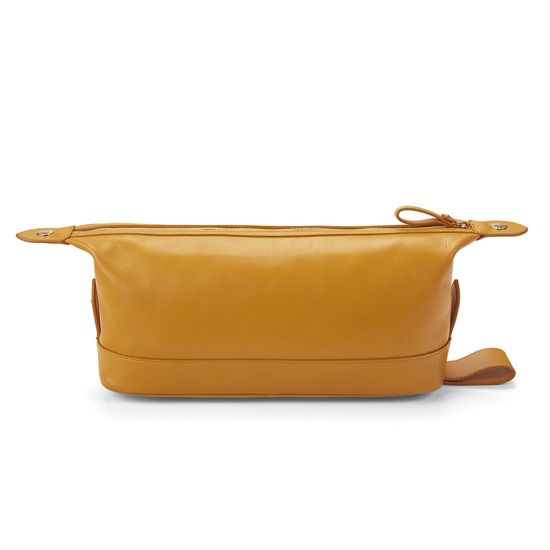 Men's Leather Wash Bag in Smooth Mustard from Aspinal of London