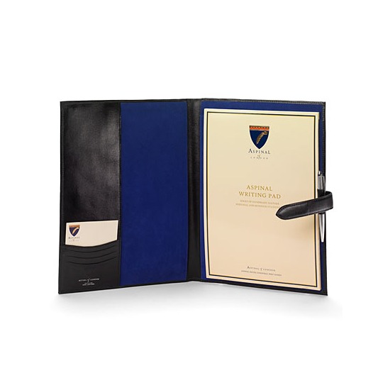A4 Padfolio in Smooth Black & Cobalt Suede from Aspinal of London