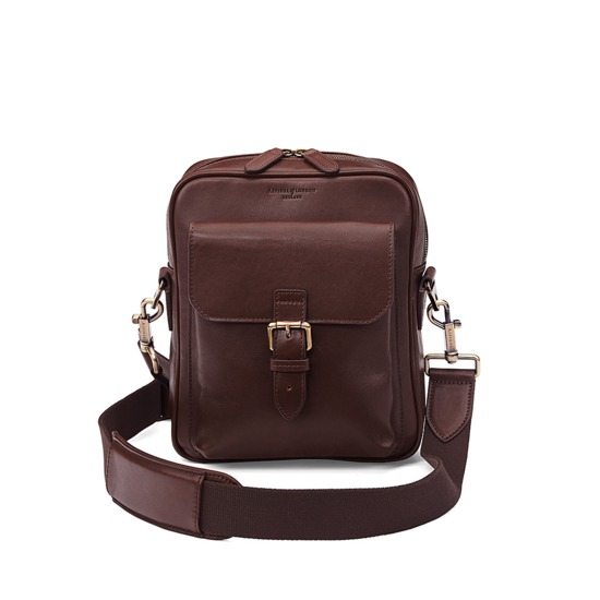 Small Harrison Messenger Bag in Smooth Chocolate from Aspinal of London