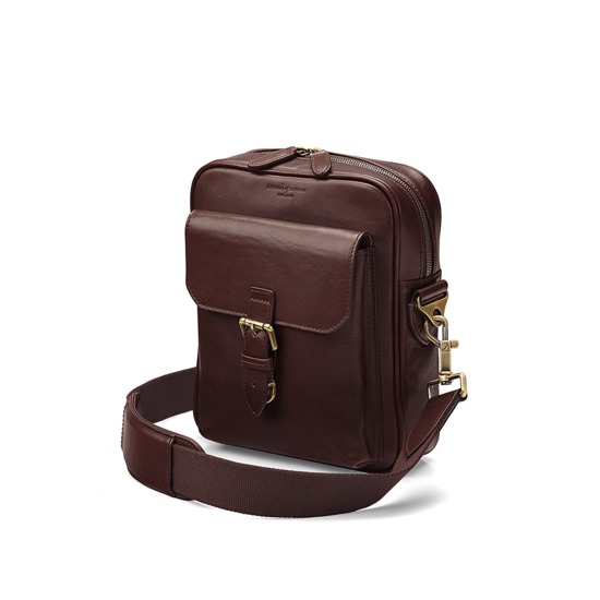 Small Harrison Messenger Bag in Smooth Chocolate from Aspinal of London