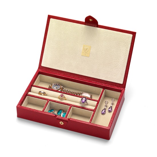 Paris Jewellery Box in Berry Lizard & Cream Suede from Aspinal of London