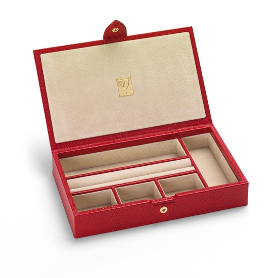 Paris Jewellery Box in Berry Lizard & Cream Suede from Aspinal of London