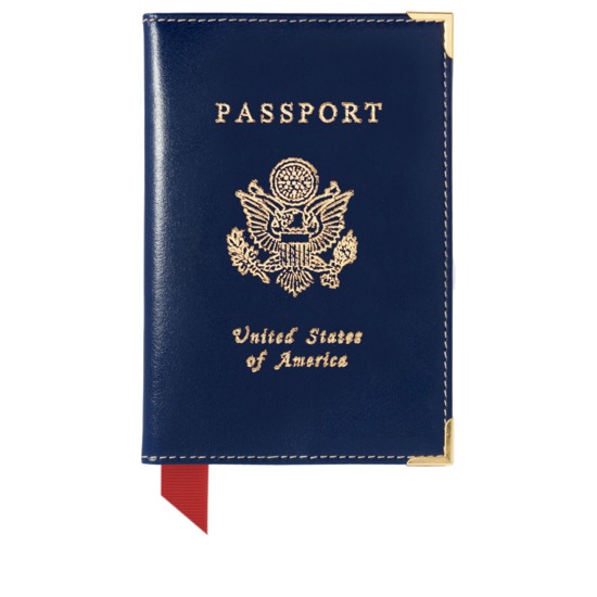 USA Passport Cover in Smooth Sapphire Blue & Ivory from Aspinal of London