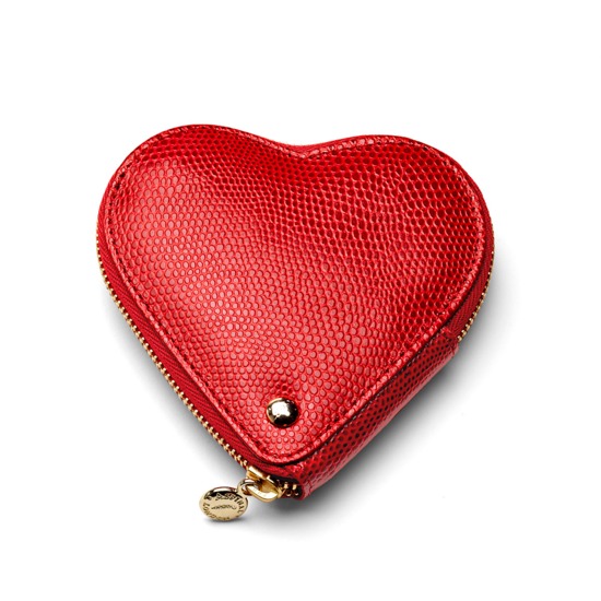 Heart Coin Purse in Berry Lizard & Cream Suede from Aspinal of London