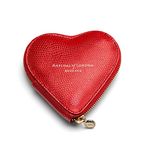 Heart Coin Purse in Berry Lizard & Cream Suede from Aspinal of London