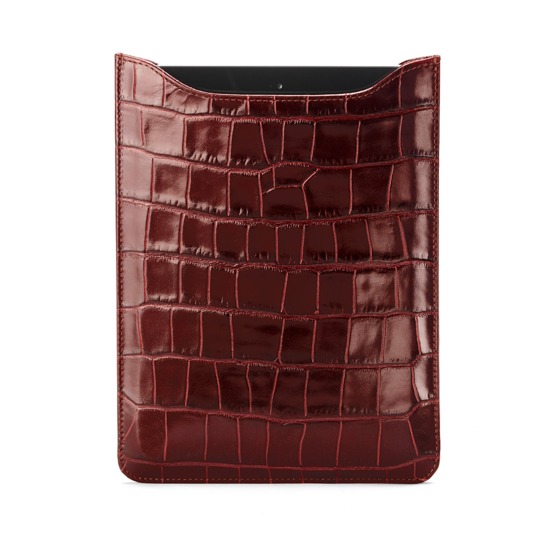 iPad Mini Sleeve in Deep Shine Amazon Brown Croc & Espresso Suede from Aspinal of London