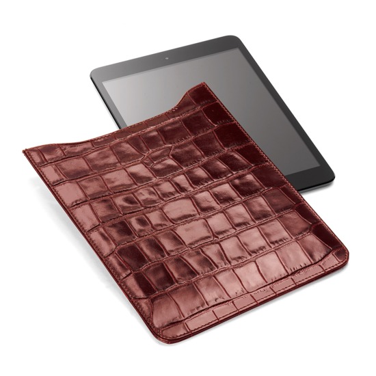 iPad Mini Sleeve in Deep Shine Amazon Brown Croc & Espresso Suede from Aspinal of London