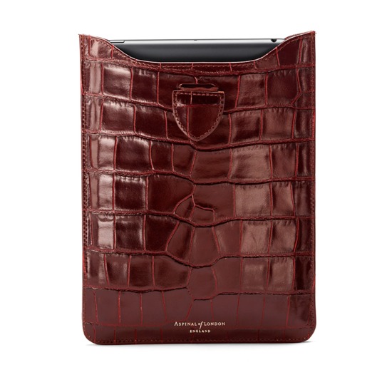 iPad Mini Sleeve in Deep Shine Amazon Brown Croc & Espresso Suede from Aspinal of London