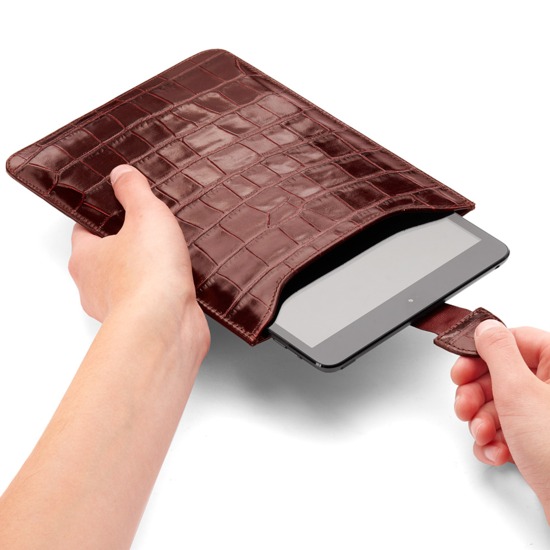 iPad Mini Sleeve in Deep Shine Amazon Brown Croc & Espresso Suede from Aspinal of London