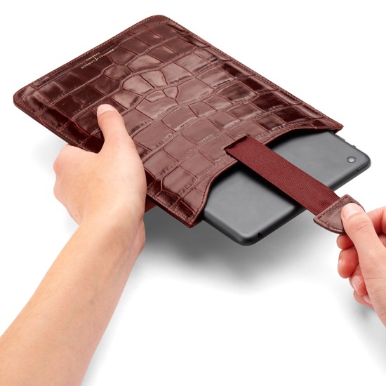 iPad Mini Sleeve in Deep Shine Amazon Brown Croc & Espresso Suede from Aspinal of London