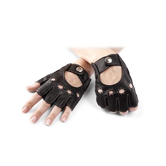 Ladies Fingerless Leather Driving Gloves in Black from Aspinal of London