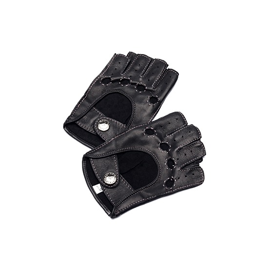 Ladies Fingerless Leather Driving Gloves in Black from Aspinal of London