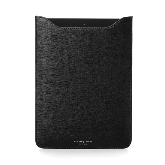 Leather iPad Air Sleeve in Black Saffiano & Black Suede from Aspinal of London