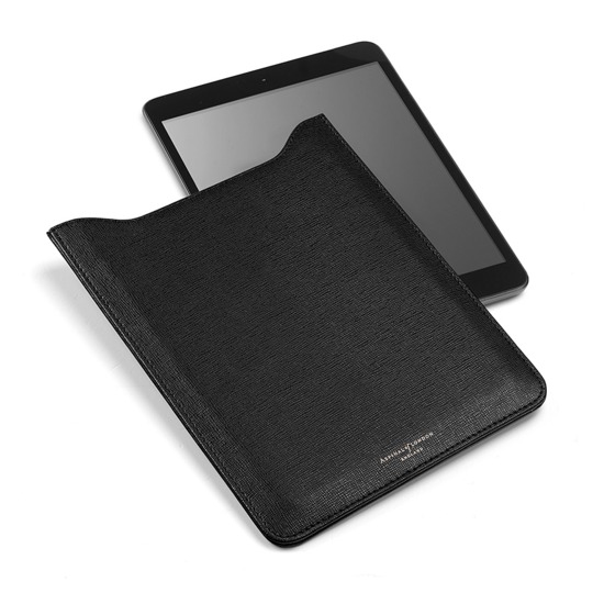 Leather iPad Air Sleeve in Black Saffiano & Black Suede from Aspinal of London